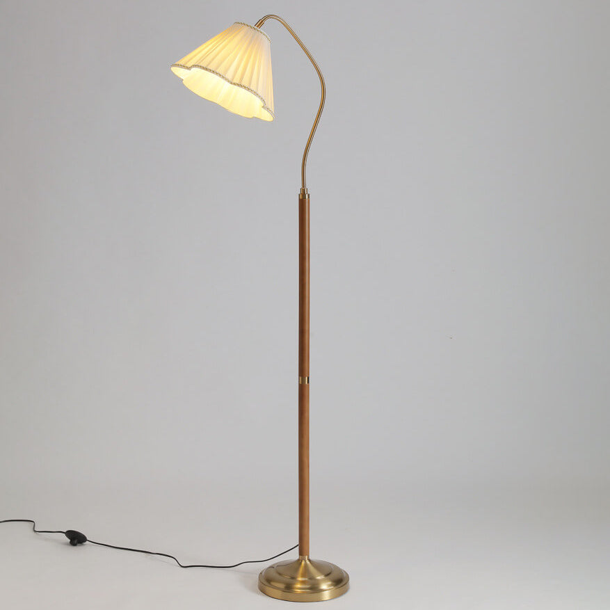 GlowLodge | Japanese Vintage Flower Solid Wood Iron Fabric 1-Light Floor Lamp