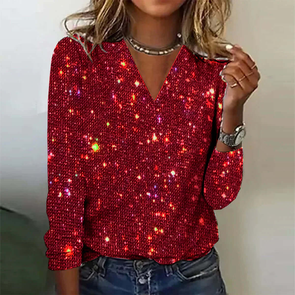 Valentina | Elegant Sparkle V-Neck Jumper | Women’s Fashion