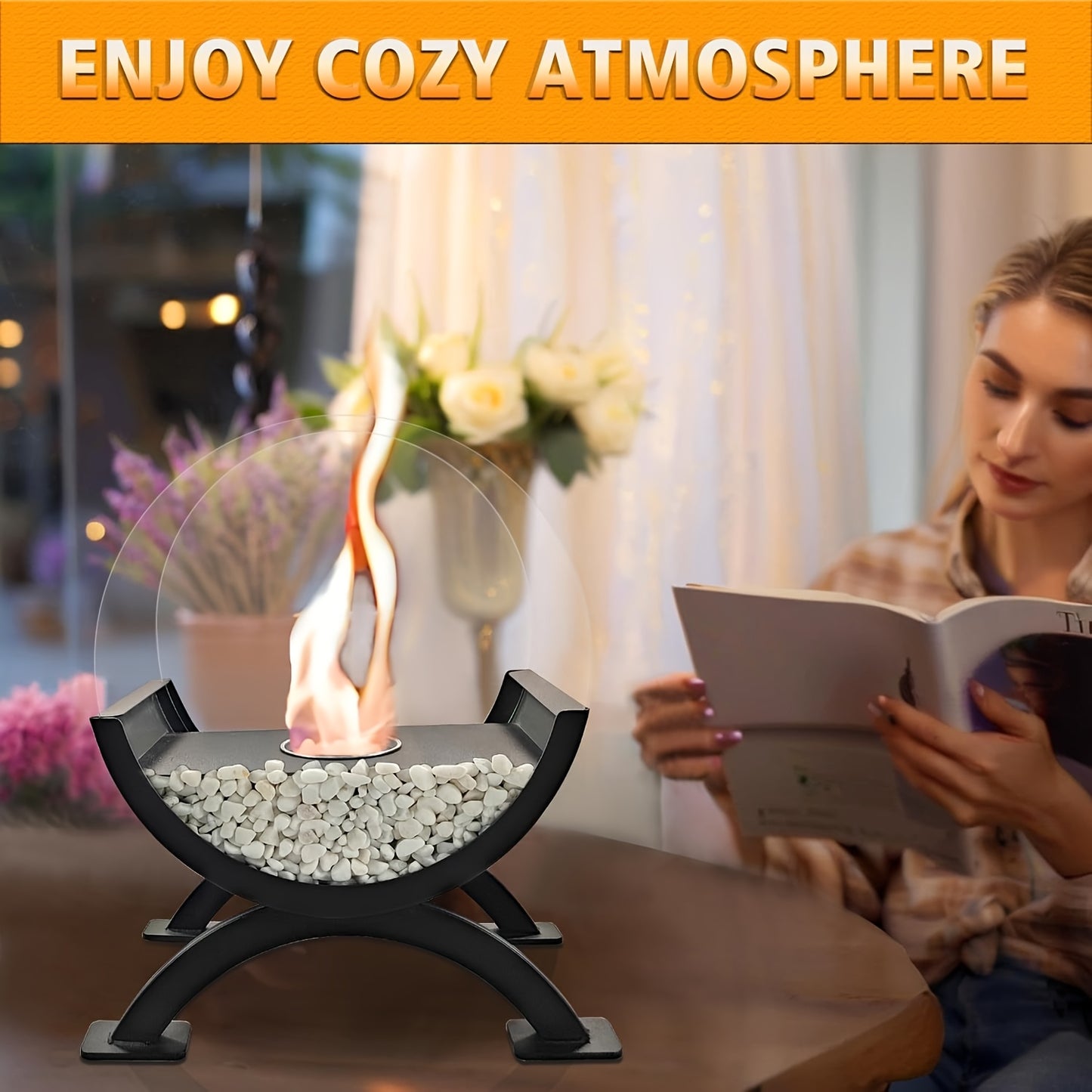 FlameLux | Vintage Tabletop Fireplace – Ethanol Flames & Cosy Ambience