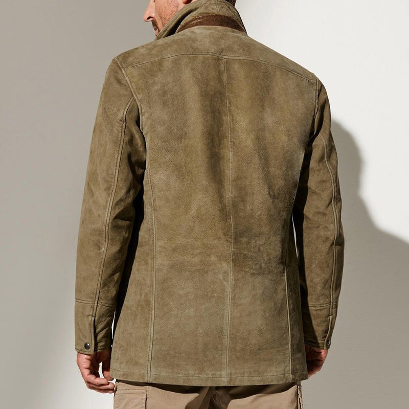 Men's Suede Jacket with Leather Trim - Structured Fit & Classic Notched Lapel-4