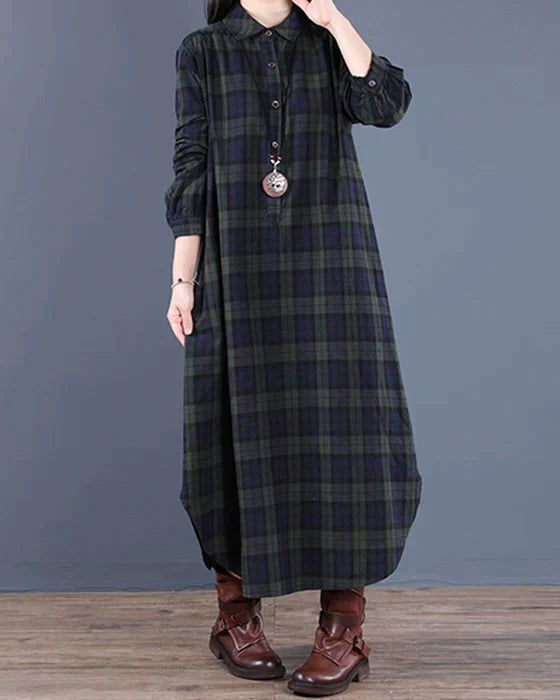 Variant image for Belezza Lefèvre - Women's Long-Sleeved Plaid Shirt Dress for Versatile Style-5