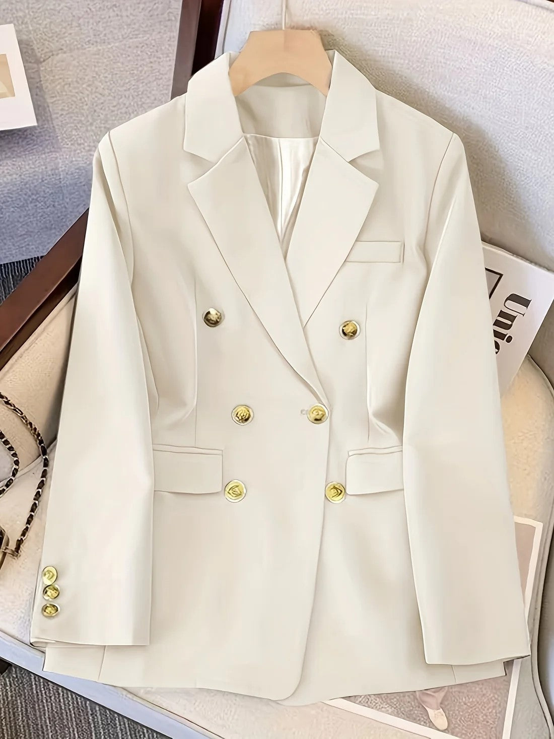 Variant image for Elegant Women's Slim Blazer with Golden Buttons for All Seasons-7