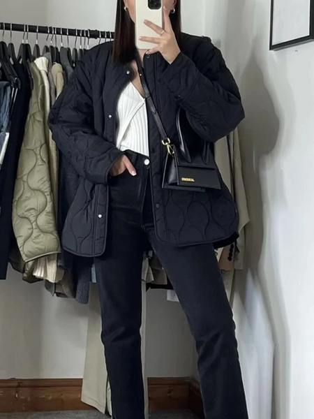 Elegant Women's Quilted Jacket - Stylish Long Sleeve Winter Coat with Button Closure-3