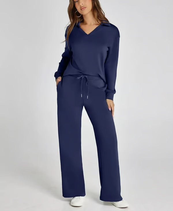 Variant image for Bella Notte | Women's Two Piece Set – Elegant V-Neck Sweatshirt & Trousers-4