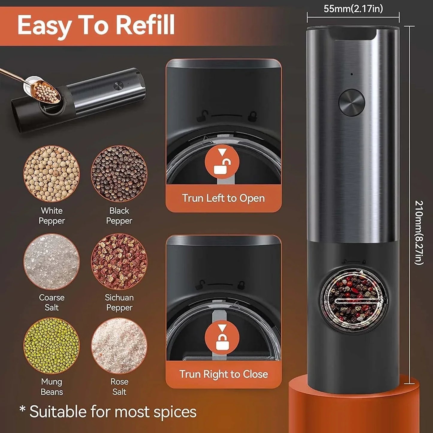SpiceOne | Electric Mill with Rechargeable Battery & LED Light