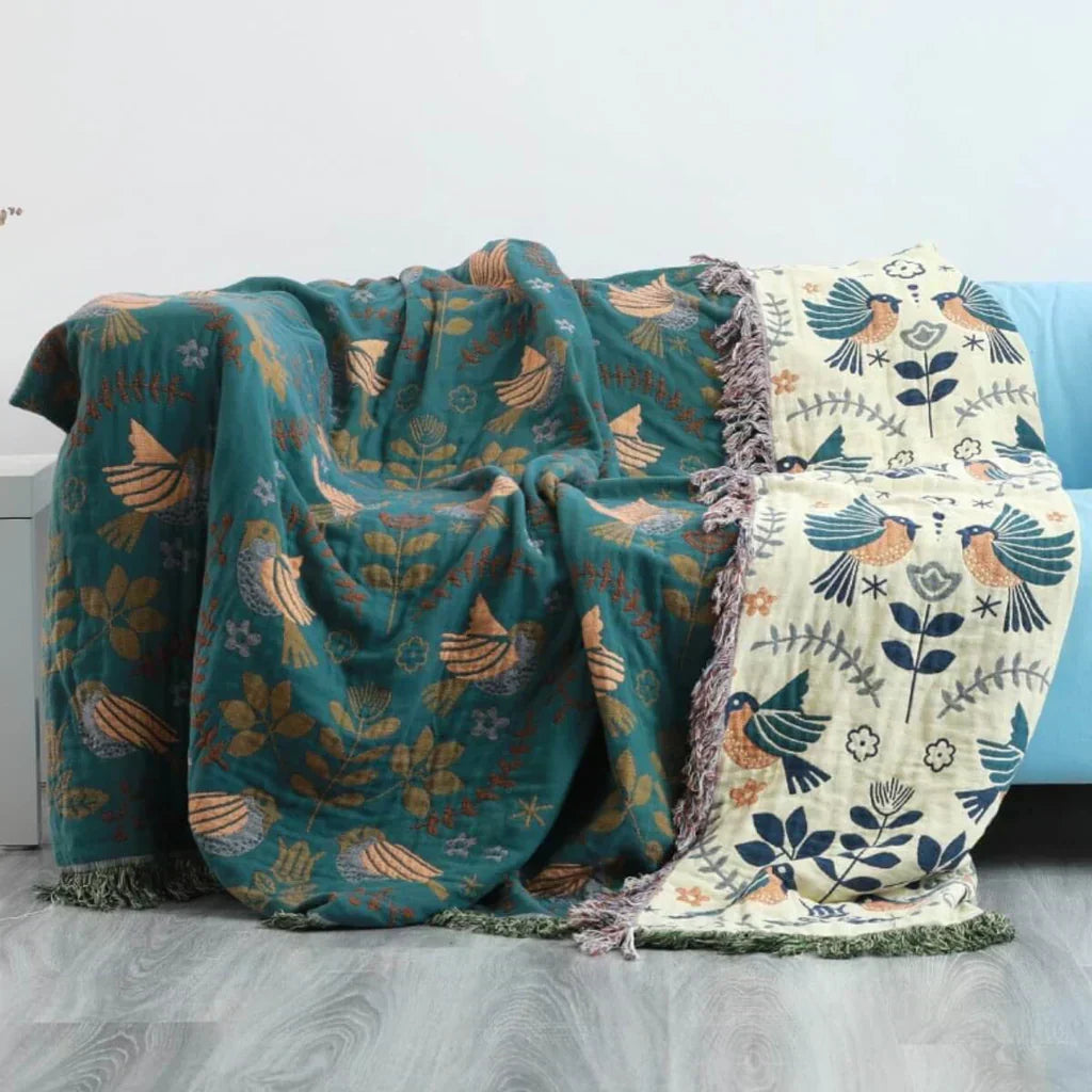NordNest | Reversible Blanket with Scandinavian Bird Design