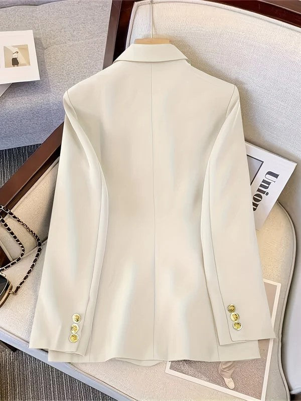 Elegant Women's Slim Blazer with Golden Buttons for All Seasons-5