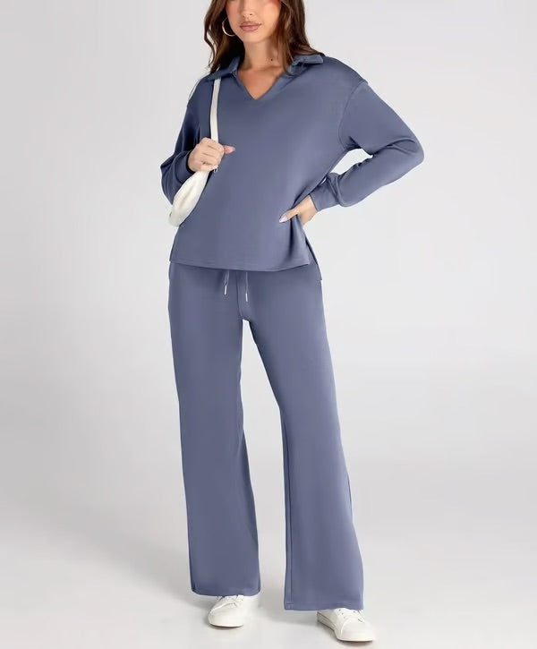 Variant image for Bella Notte | Women's Two Piece Set – Elegant V-Neck Sweatshirt & Trousers-51