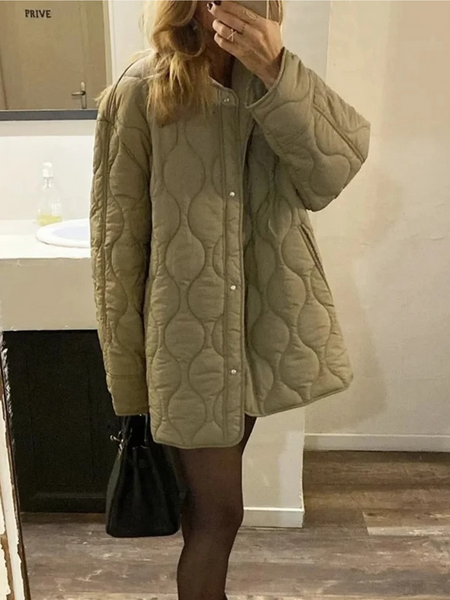 Elegant Women's Quilted Jacket - Stylish Long Sleeve Winter Coat with Button Closure-5