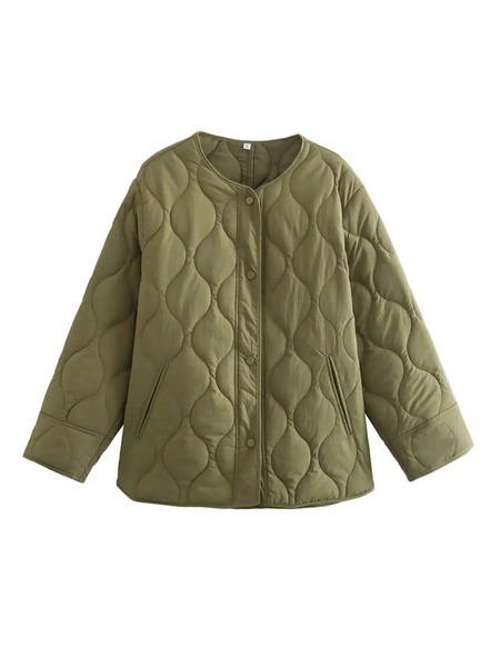 Elegant Women's Quilted Jacket - Stylish Long Sleeve Winter Coat with Button Closure-6