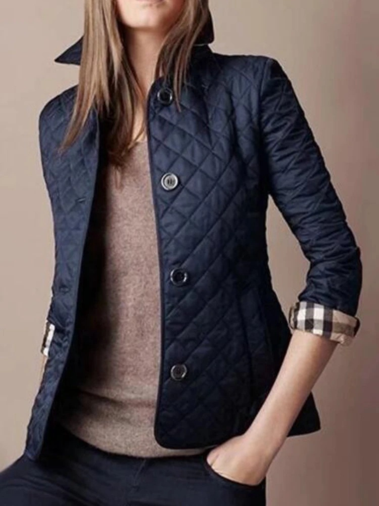 Variant image for Cozy Women's Quilted Jacket with Elegant Turned-Down Collar - Winter Essential-33