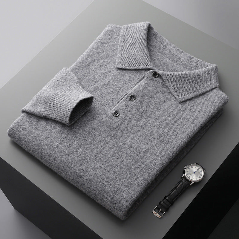 Leandro | Soft Cashmere Long Sleeve Polo Shirt | Men