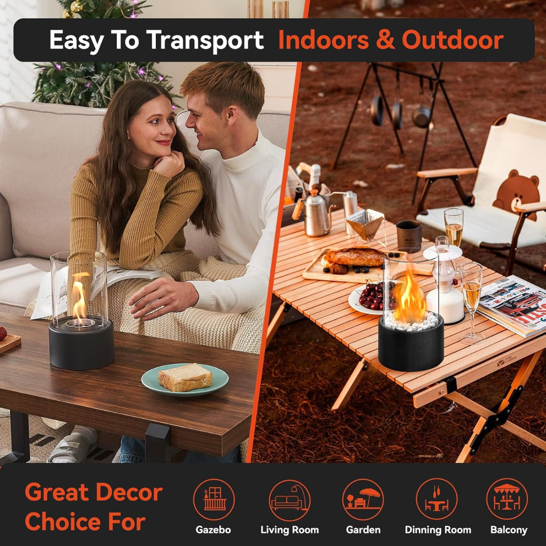 GlowEdge | Portable Glass Fireplace for Modern Indoor & Outdoor Ambience