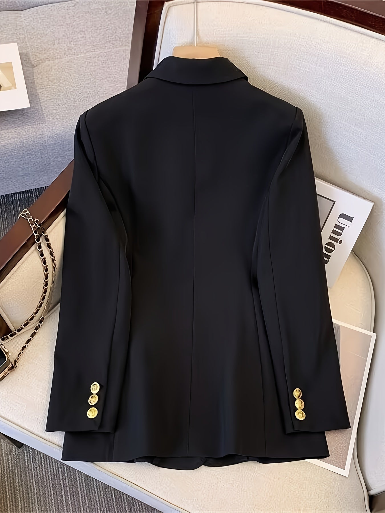 Elegant Women's Slim Blazer with Golden Buttons for All Seasons-4