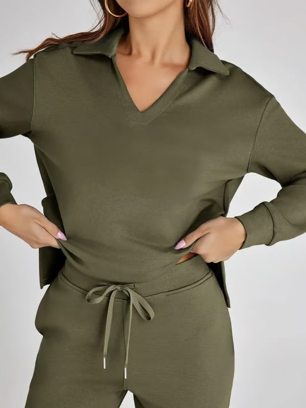 Bella Notte | Women's Two Piece Set – Elegant V-Neck Sweatshirt & Trousers-6