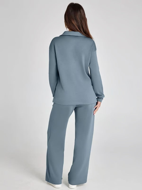 Bella Notte | Women's Two Piece Set – Elegant V-Neck Sweatshirt & Trousers-4