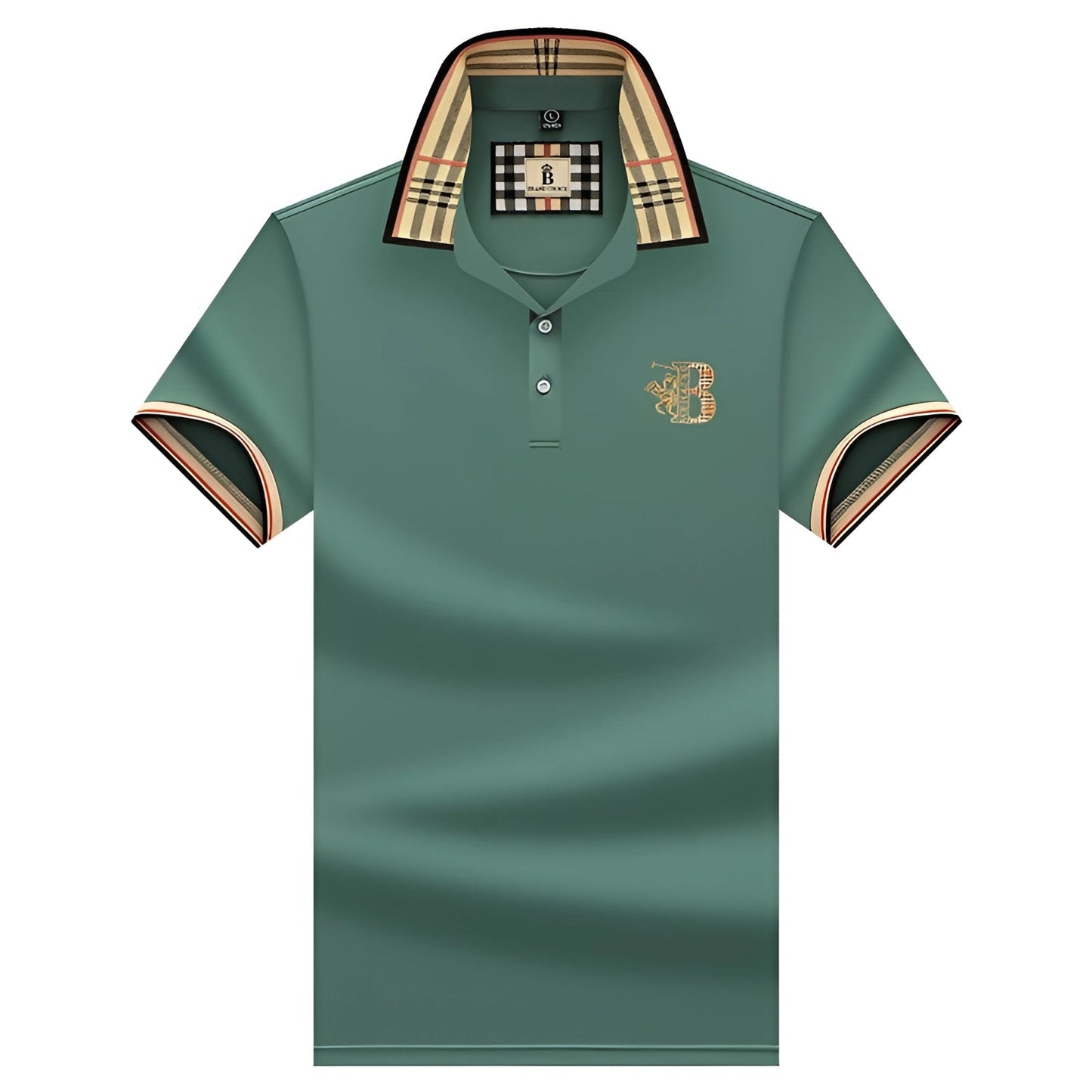 Variant image for Elegant Black Mens Polo Shirt with Plaid Collar & Gold Crest for Comfort-25