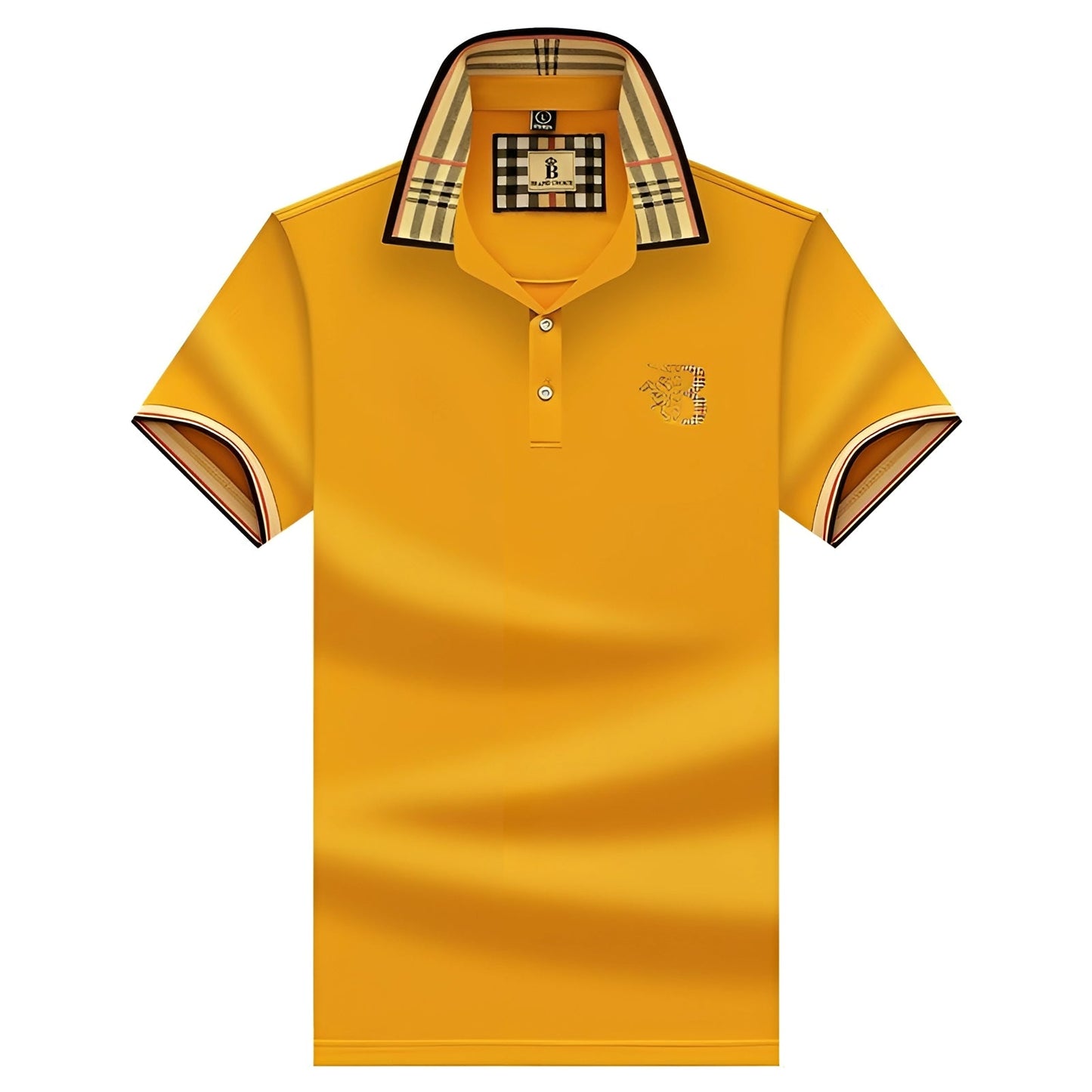 Variant image for Elegant Black Mens Polo Shirt with Plaid Collar & Gold Crest for Comfort-31
