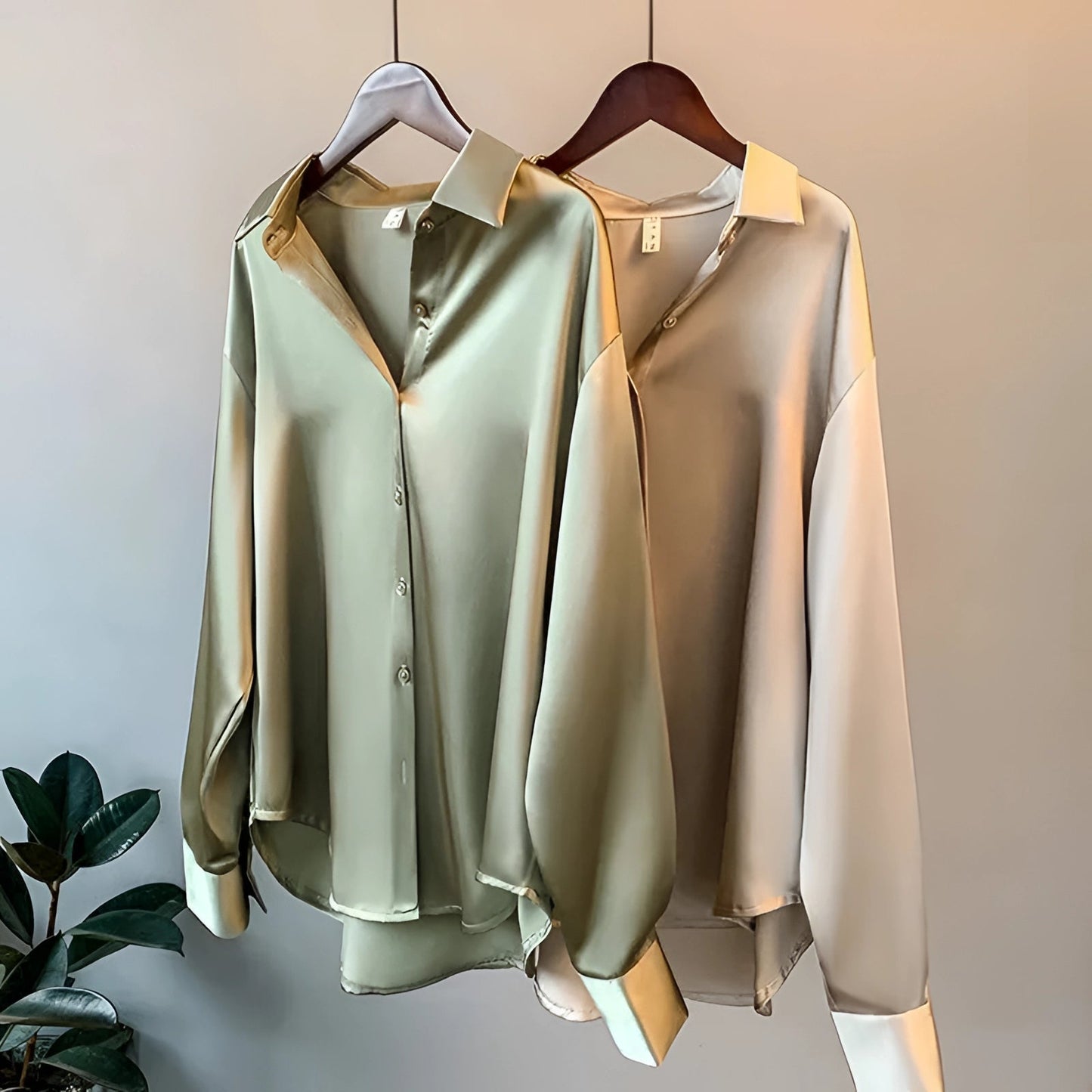 Variant image for Lunara - Elegant Silk Blouse for Women | Long Sleeve Button-Up Plus Size Tops-1