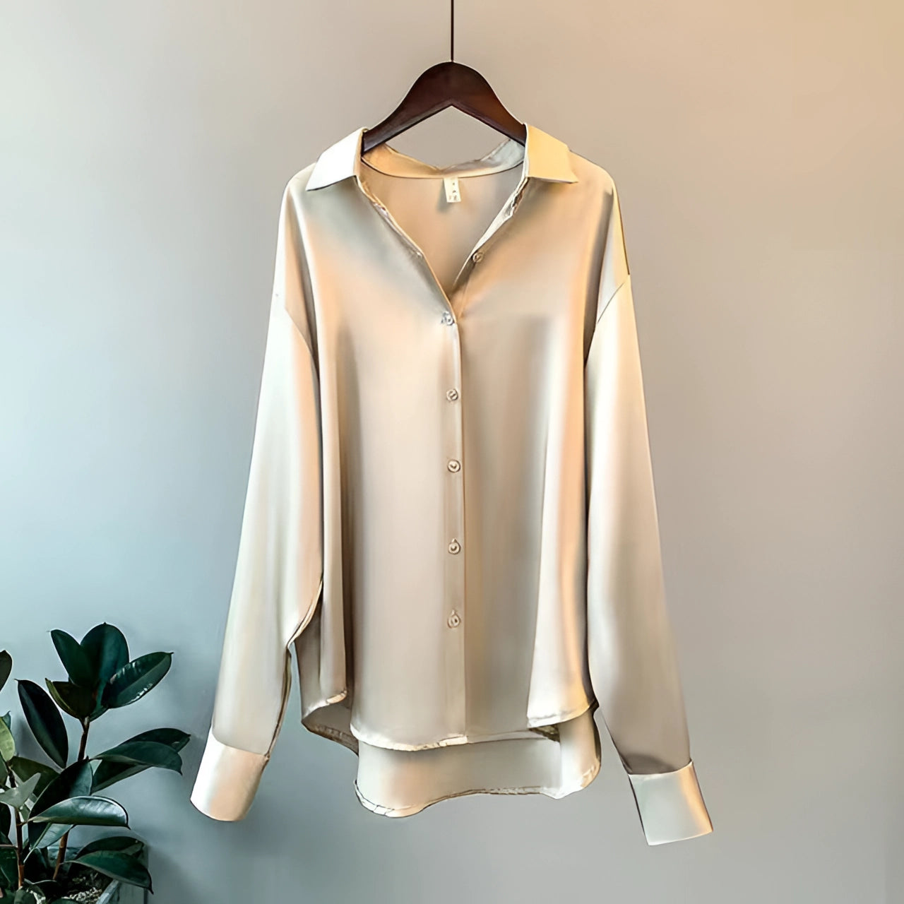 Variant image for Lunara - Elegant Silk Blouse for Women | Long Sleeve Button-Up Plus Size Tops-2