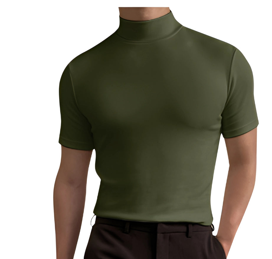 Variant image for Baileny - Men's Slim Fit White Cotton Short Sleeve Turtleneck Shirt-36
