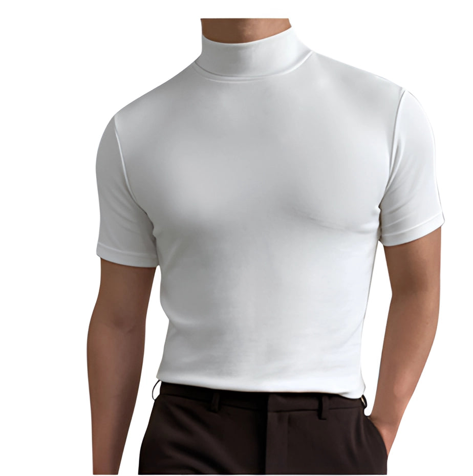 Variant image for Baileny - Men's Slim Fit White Cotton Short Sleeve Turtleneck Shirt-1