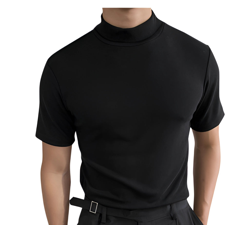 Variant image for Baileny - Men's Slim Fit White Cotton Short Sleeve Turtleneck Shirt-13