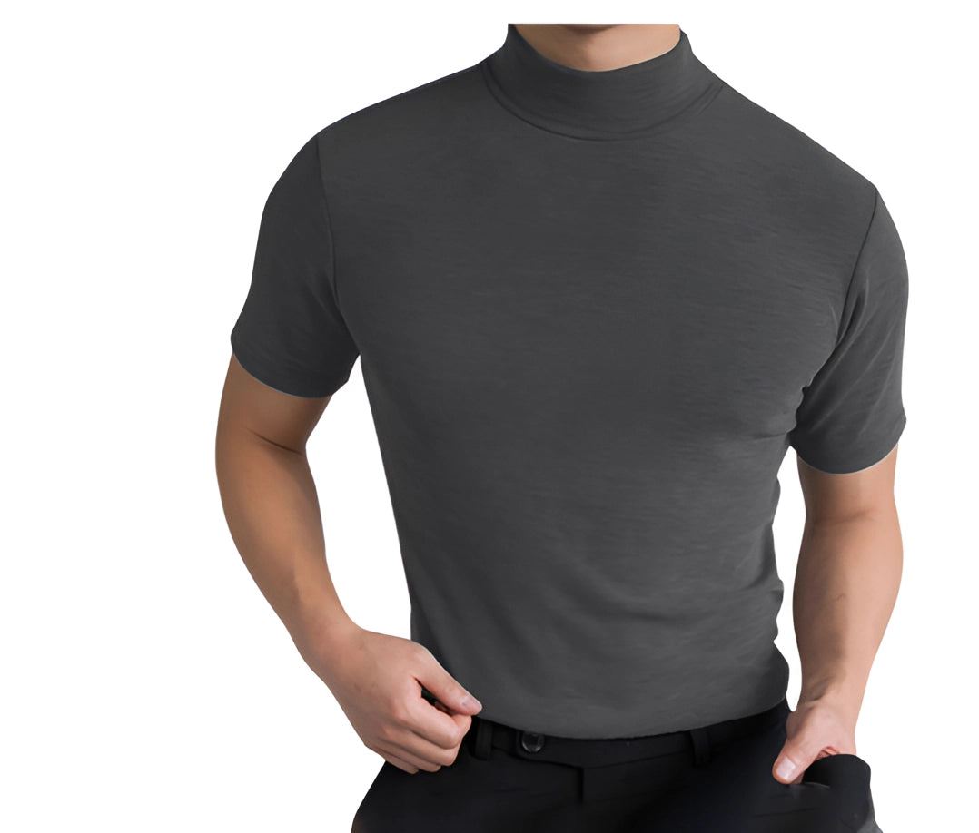 Variant image for Baileny - Men's Slim Fit White Cotton Short Sleeve Turtleneck Shirt-25