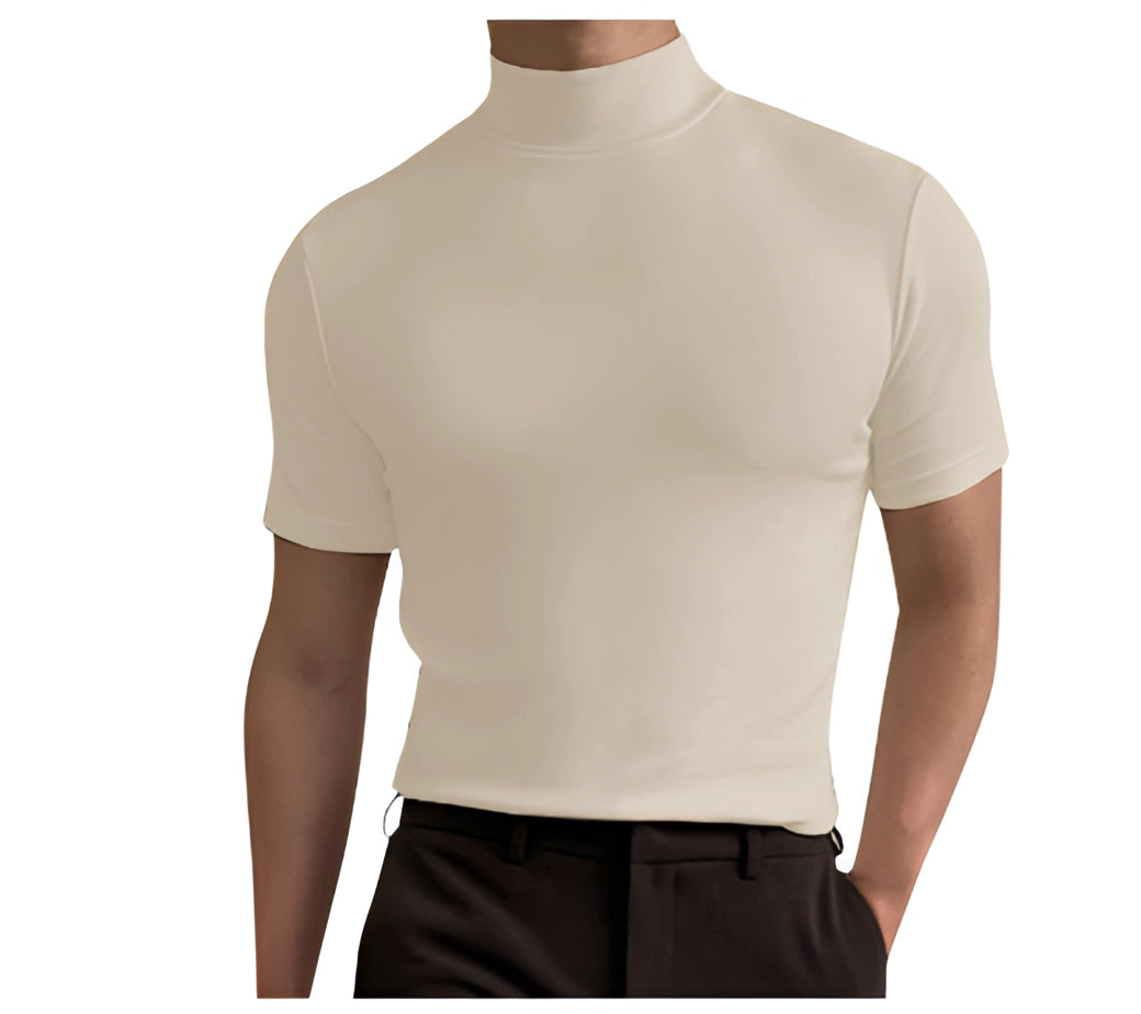 Variant image for Baileny - Men's Slim Fit White Cotton Short Sleeve Turtleneck Shirt-19