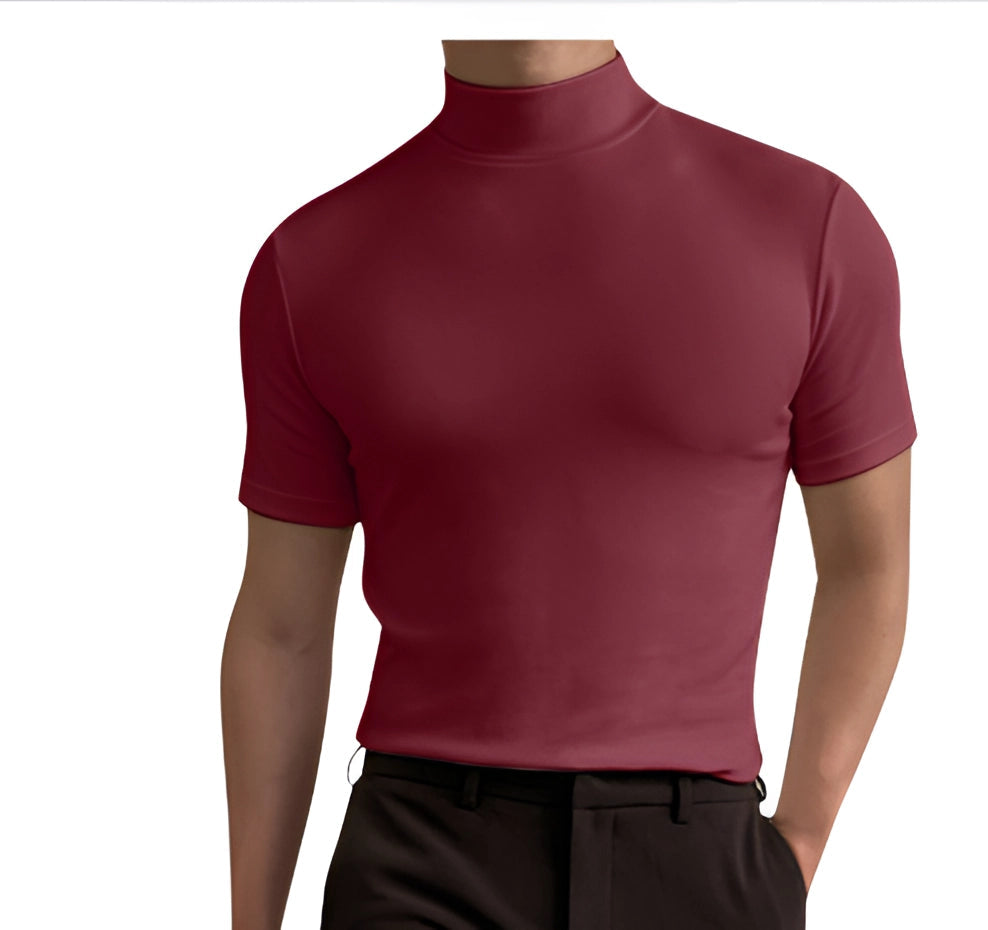 Variant image for Baileny - Men's Slim Fit White Cotton Short Sleeve Turtleneck Shirt-7