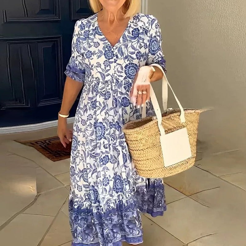 Hannah | Boho Dress with V-Neck and Floral Print4