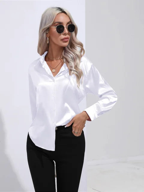 Variant image for Elegant Women's Satin Long Sleeve Blouse - Loose Fit for All Occasions-46