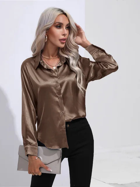 Elegant Women's Satin Long Sleeve Blouse - Loose Fit for All Occasions-6
