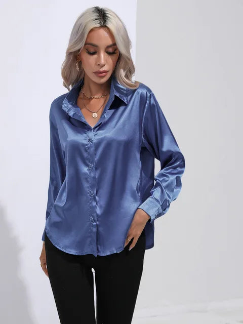 Variant image for Elegant Women's Satin Long Sleeve Blouse - Loose Fit for All Occasions-31