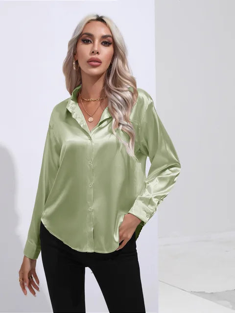 Variant image for Elegant Women's Satin Long Sleeve Blouse - Loose Fit for All Occasions-11