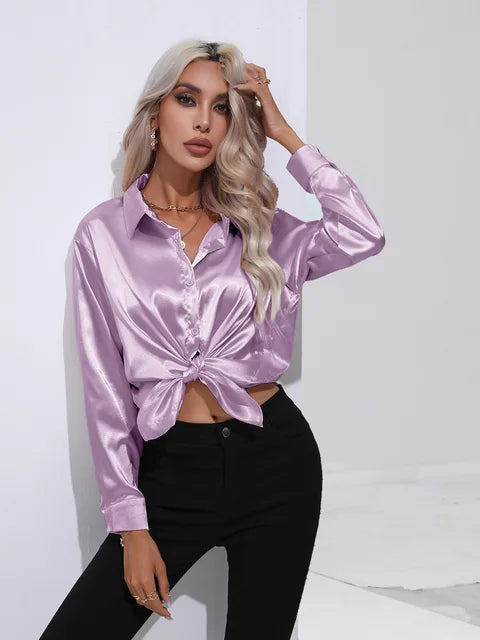 Variant image for Elegant Women's Satin Long Sleeve Blouse - Loose Fit for All Occasions-56