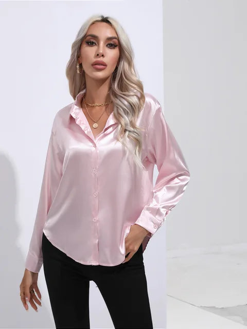 Variant image for Elegant Women's Satin Long Sleeve Blouse - Loose Fit for All Occasions-36