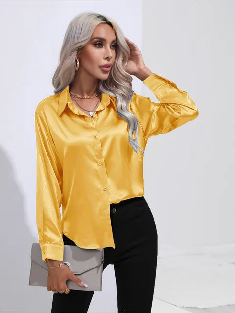 Variant image for Elegant Women's Satin Long Sleeve Blouse - Loose Fit for All Occasions-51