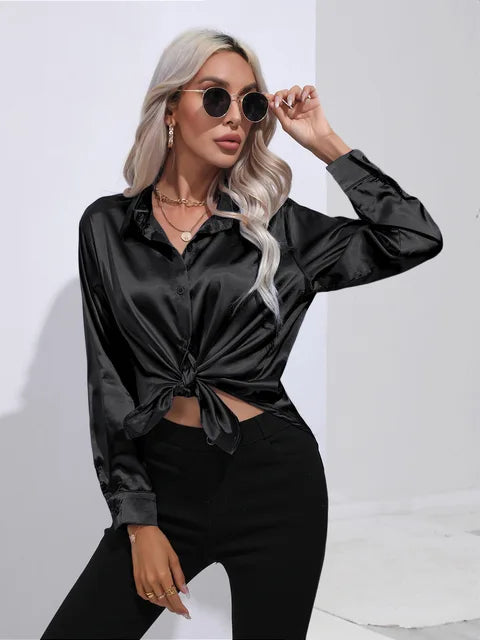 Variant image for Elegant Women's Satin Long Sleeve Blouse - Loose Fit for All Occasions-41