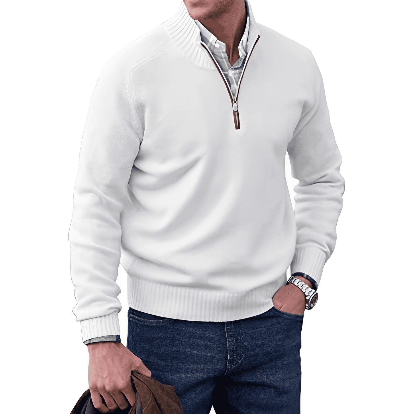 Variant image for Valentino | Men's Quarter Zip Sweater – Elegant Knit Layering Piece-50