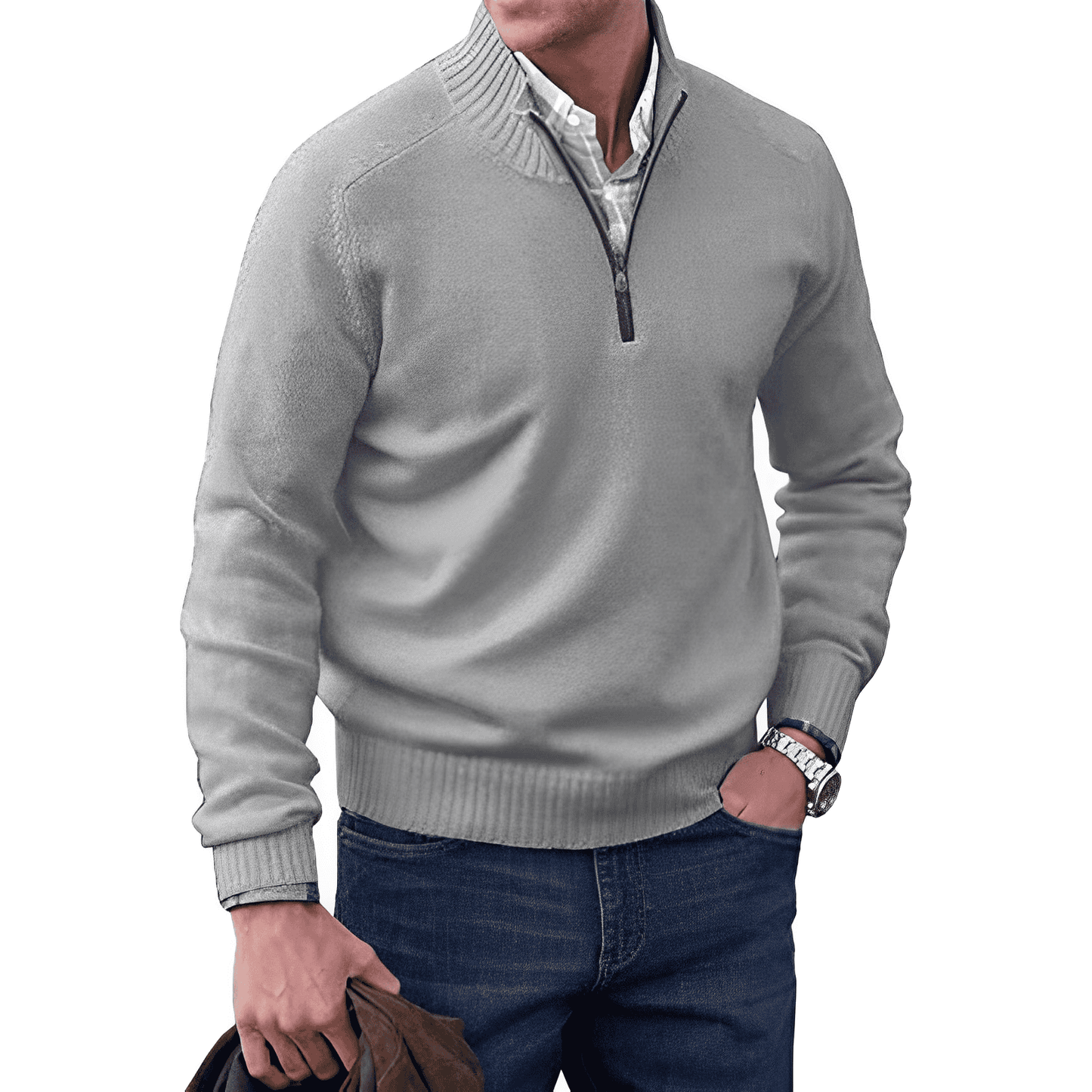 Variant image for Valentino | Men's Quarter Zip Sweater – Elegant Knit Layering Piece-57