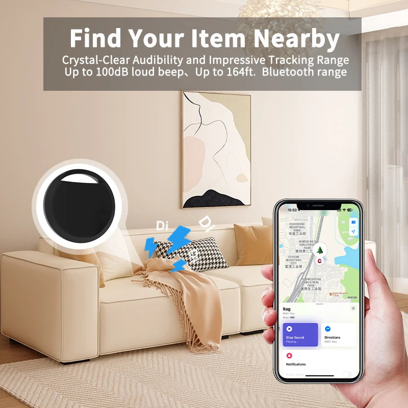 Mini Bluetooth Tracker mit App-Steuerung für Apple Geräte – Ortungsgerät mit Lautsprecher und 50m Reichweite 4