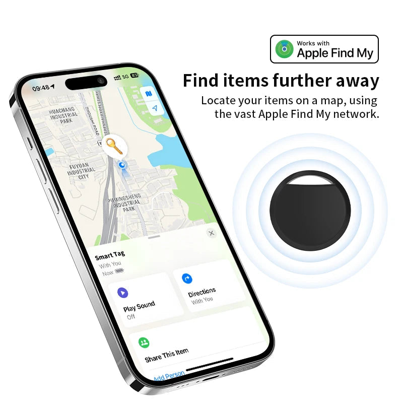 Mini Bluetooth Tracker mit App-Steuerung für Apple Geräte – Ortungsgerät mit Lautsprecher und 50m Reichweite 5