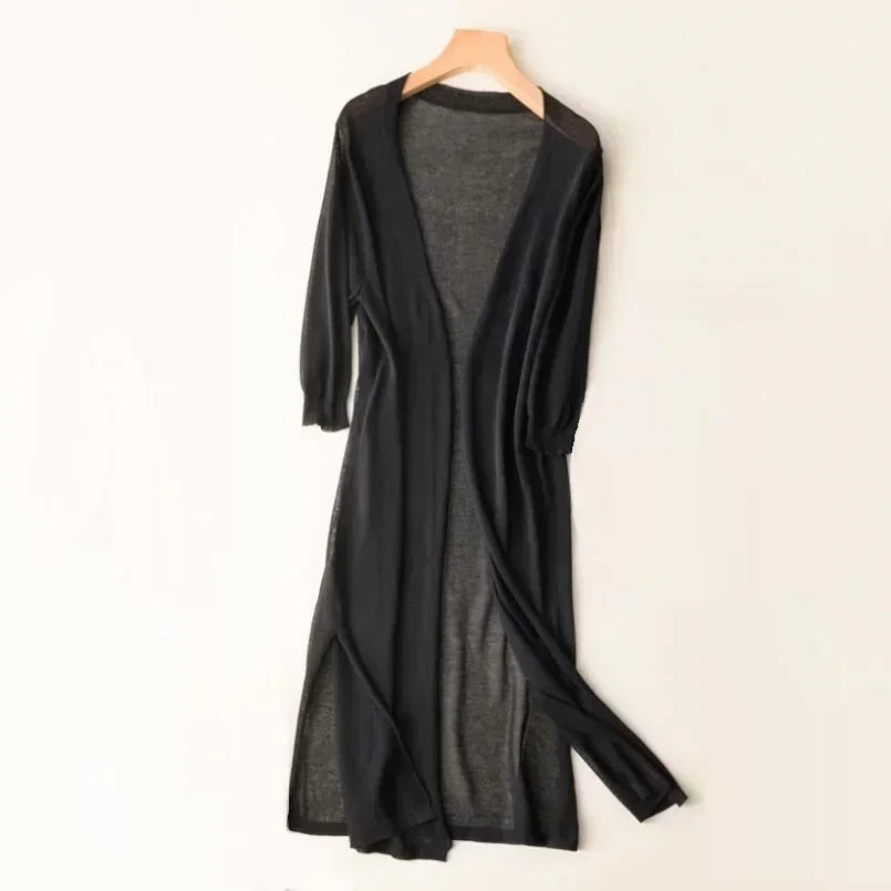 Variant image for Couture-Moda Women's Long Cardigan - Lightweight Knit Open Front with 3/4 Sleeves-9