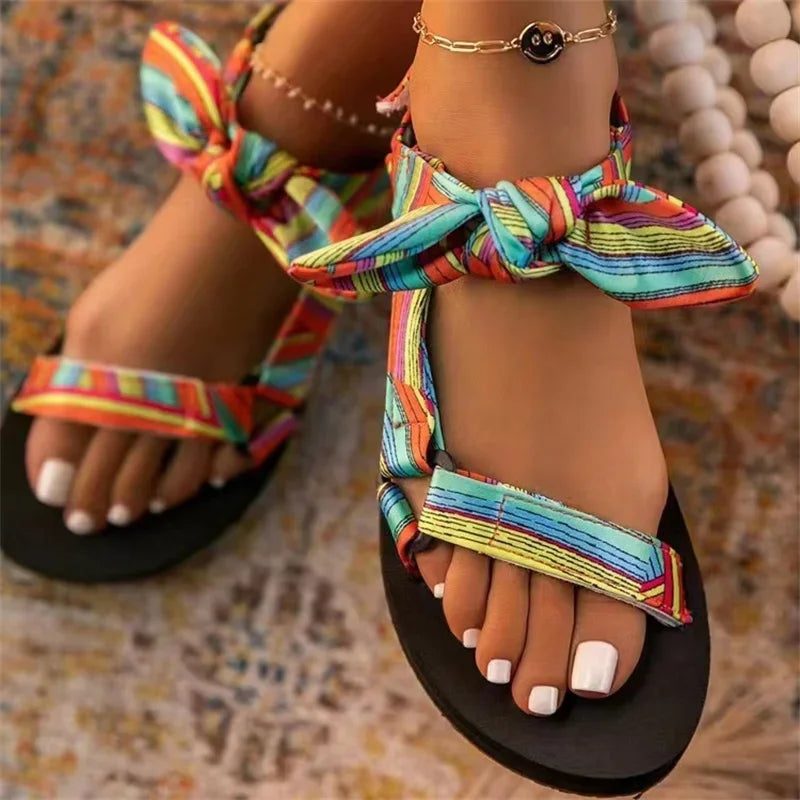 Delia | Flat Summer Sandals with Leopard Print