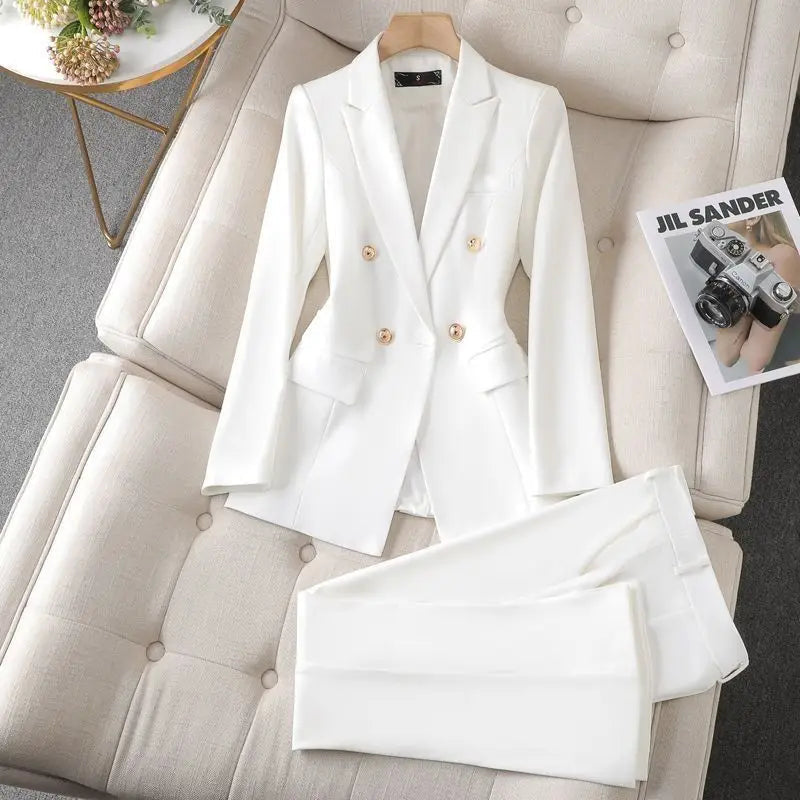 Elegant Women's Suit - Classic Lapel Blazer and Trouser Set for All Seasons-1