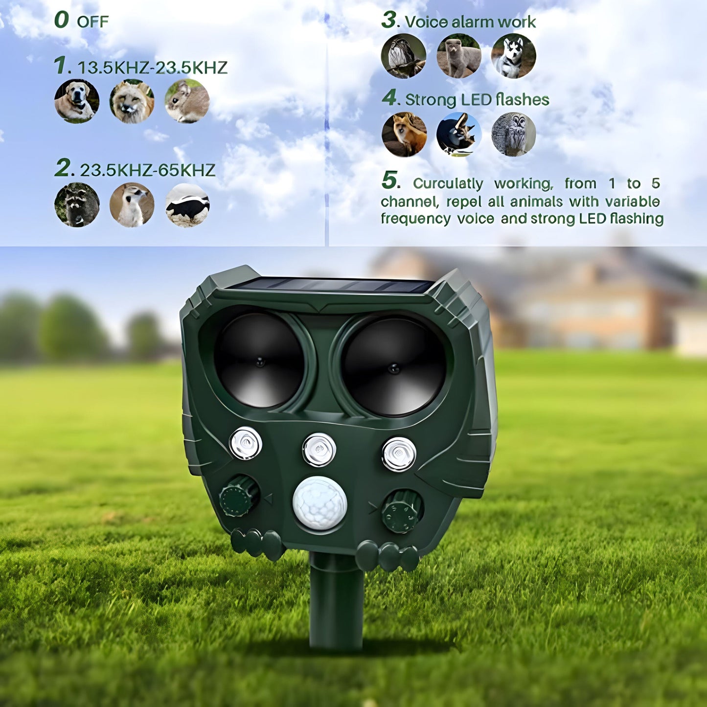 UltraSonic | Repellent Ultrasonic and Noise Sonar Deterrent for Cat, Fox, Rat, Squirrel and Dog