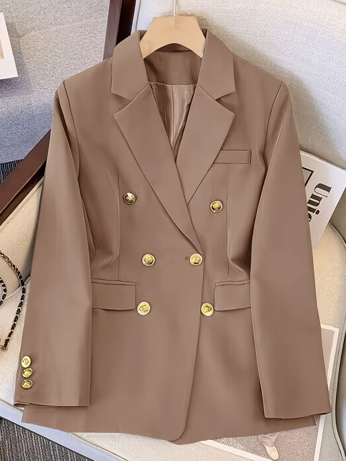 Variant image for Elegant Women's Slim Blazer with Golden Buttons for All Seasons-13