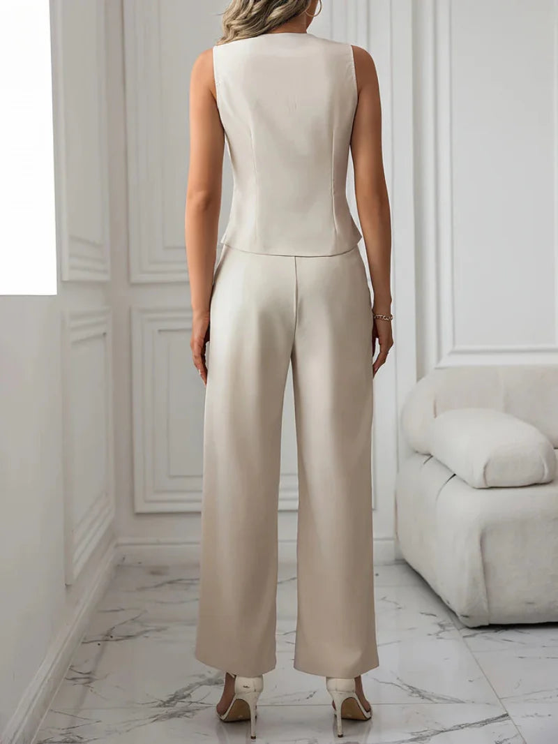 Amélie | Women's Outfit Set – Elegant Vest and Flare Leg Pants-4