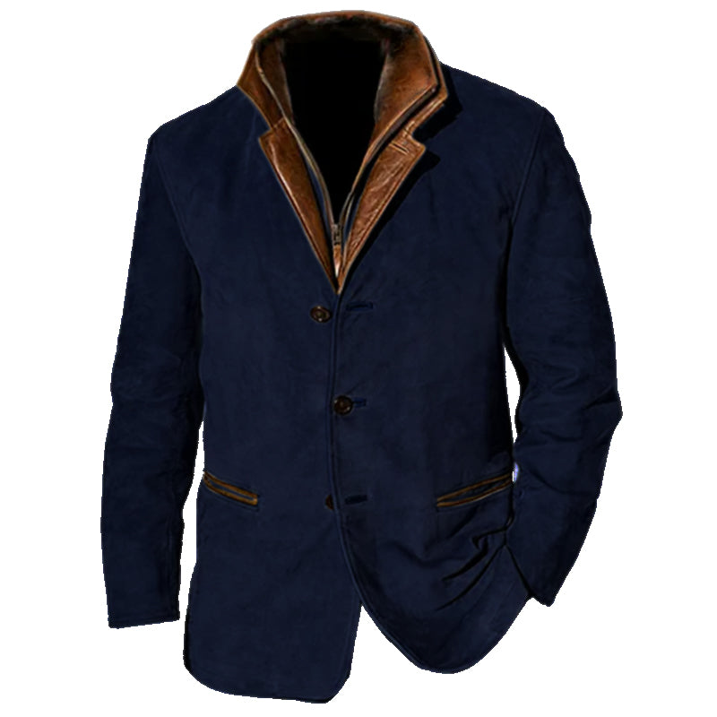 Men's Suede Jacket with Leather Trim - Structured Fit & Classic Notched Lapel-5